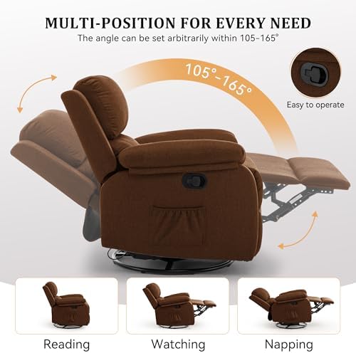 Korser Recliner Chair, 360 Swivel Rocker Chair for Adults, Small Rocking Recliner for Small Spaces, Upholstered Fabric Glider Recliner Nursery - Image 4