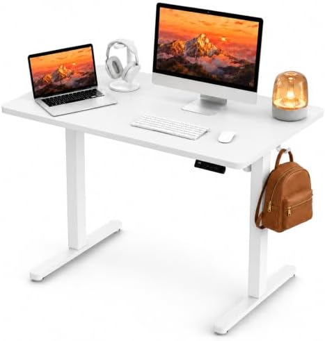 Electric Standing Desk, 40" x 24" Adjustable Height Sit Stand Desk, Small Space Workstation, Compact Computer Desk for Home Office, Stable Steel Frame (White) by Unknown