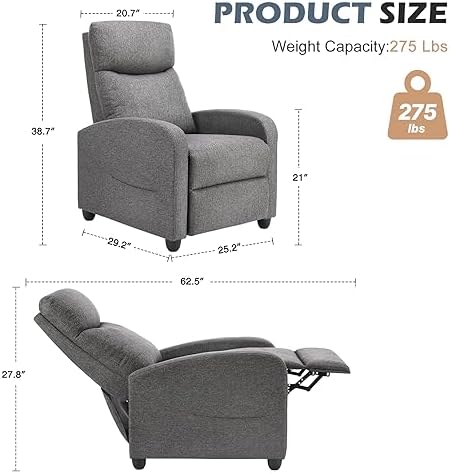 Sweetcrispy Massage Recliner Chair for Adults, Adjustable Home Theater Seating with Lumbar Support for Living Room, Modern Fabric Reclining for Small Space, Grey - Image 3