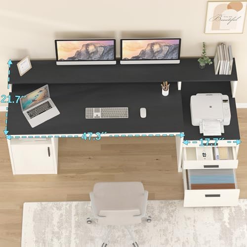 YOMILUVE 65" Computer Desk with 3 Drawers & Printer Shelf for Home Office - Image 4