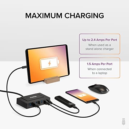 Plugable 7-in-1 USB Powered Hub for Laptops with USB-C or USB 3.0 - Power Station for Multiple Devices and Data Transfer with a 60W Power Adapter, Driverless - Image 4