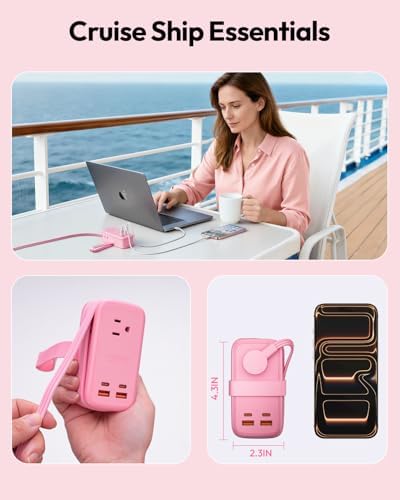 NTONPOWER GAN Ultra 65W Pink Fast Charging Station, Travel Power Strip with 3 Outlets 4 USB (2 USB C), Pink Extension Cord 4Ft, Kawaii Cute Accessories Compatible with MacBook, iPhone - Image 4