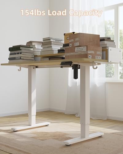 YIHAYO Electric Standing Desk with Drawers, 60 x 24 Inches Adjustable Desk with Storage Shelf, Computer Table with Splice Board for Home Office, White Frame/Natural Top - Image 5