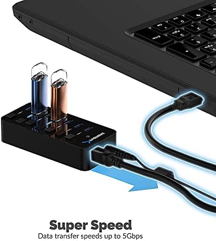 SABRENT 36W 7-Port Powered USB 3.0 Hub, Switches & LEDs (HB-BUP7) - Image 4