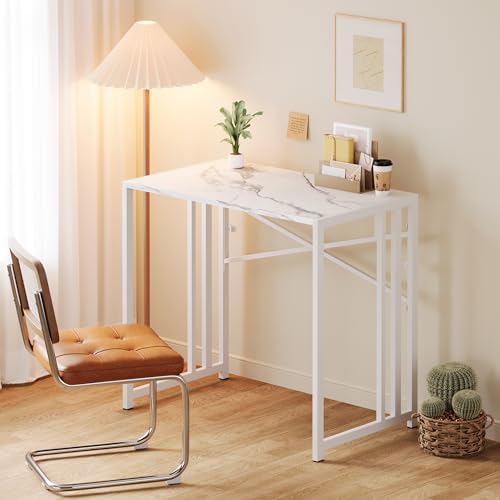 Lutown-Teen 35 inch Folding Small Desk, White Marble - Image 2