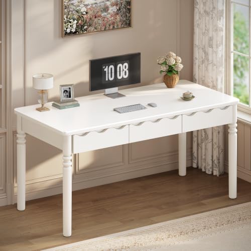 SEDETA Solid Pine Wood Computer Desk, 47'' Executive Home Office Desk with 3 Wood Drawers for Work Study Writing Bedroom, Makeup Vanity Desk, White by SEDETA