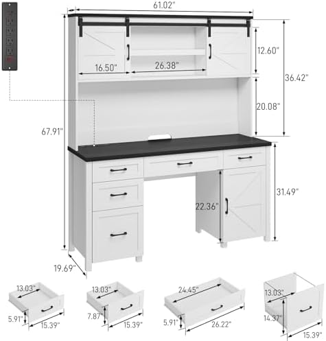 Vabches Farmhouse 67" H Executive Desk with Hutch & 5 Drawers,Black - Image 2