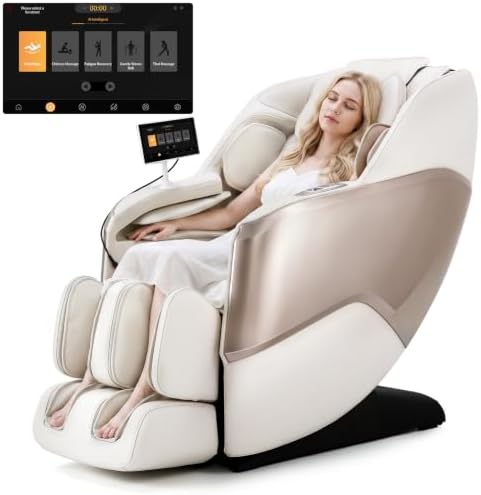 4D Massage Chair Full Body Zero Gravity SL Track Recliner，Beige by RelaxRelife
