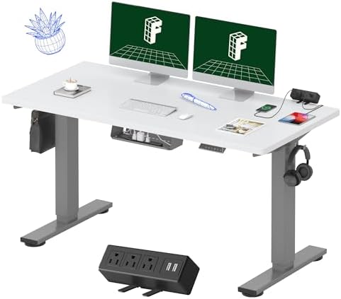 FLEXISPOT EN2 55"x28" Standing Desk with Power Strip Bundle, White by Unknown