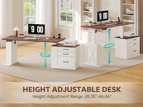 75.5'' Electric Standing Desk with Drawers Corner Desk White - Image 4