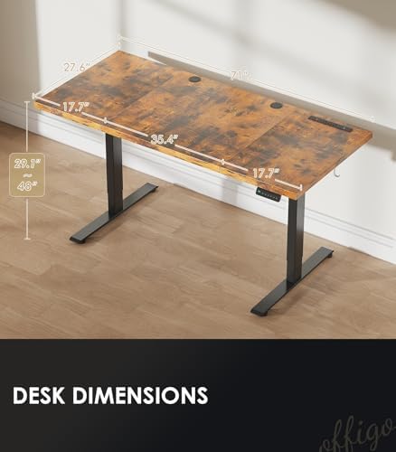 OffiGo 71" Executive Electric Standing Desk Height Adjustable, Rustic Brown - Image 4