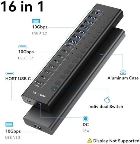 ACASIS 16 Ports Powered USB 3.2 Hub (8 USB-A 3.2 +8 USB-C 3.2), 10Gbps - Image 2