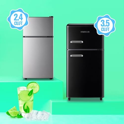 DEMULLER 45L Personal Double‑Door Mini Fridge With Freezer, Silver - Image 5