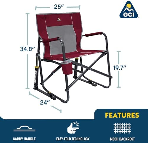 GCI Outdoor Freestyle Rocker Camping Chair | Portable Folding Rocking Chair with Solid, Durable Armrests, Drink Holder & Comfortable Backrest — Grey - Image 3