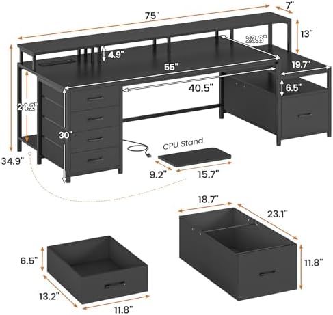 SEDETA 75'' Large Home Office Desk with 5 Drawer, Power Outlet, File Drawer - Image 2