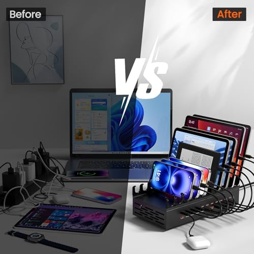 300W USB Charging Station for Multiple Devices - 22 Ports Desktop Multi Fast Charger Station with Device Organizer Stand & Multi Protection, USΒ Power Strip Suitable for Home Office School Studio - Image 5