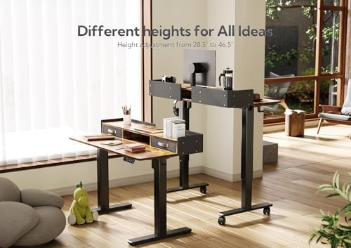 Claiks Standing Desk with Drawers & Wheels, 2 Height Shelf 48" Rustic Brown - Image 5