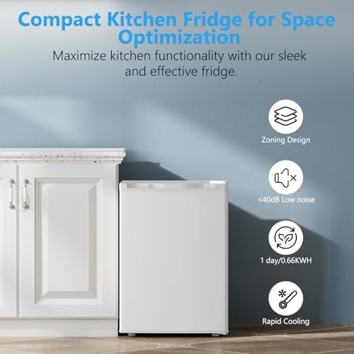 COWSAR 2.6 Cu.Ft Mini Fridge with Freezer, Quiet Reversible Door Compact Refrigerator, Small Refrigerator with 2 Removable Shelves, Adjustable Thermostat, for Office, Bedroom, Dorm, White - Image 5