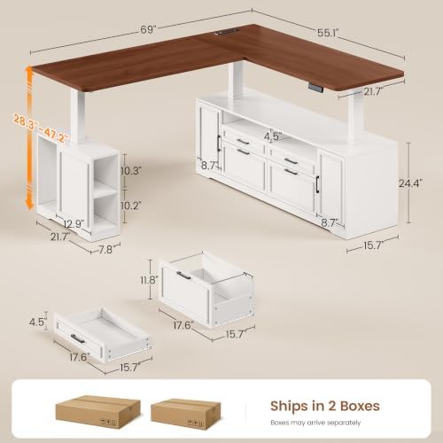 SEDETA Farmhouse L Shaped Executive Electric Standing Desk with 4 Drawers - Image 2