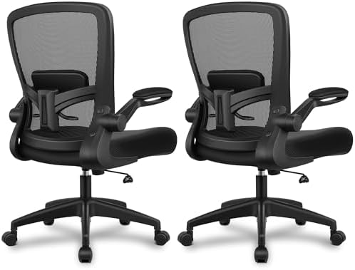 FelixKing Office Chair, Ergonomic Desk Chair Breathable Mesh Chairs Adjustable High Back Lumbar Support Flip-up Armrests, Executive Rolling Swivel Comfy Computer Chairs Home Office Black, Pack of 2 by FelixKing