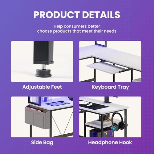 DUMOS 67" L Shaped Gaming Desk, Reversible Computer Desks with LED Lighting - Image 6