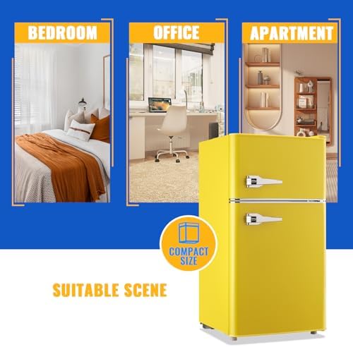 WANAI 3.5 Cu.Ft Yellow Mini Fridge With Freezer Compact Refrigerator Dorm - Image 5