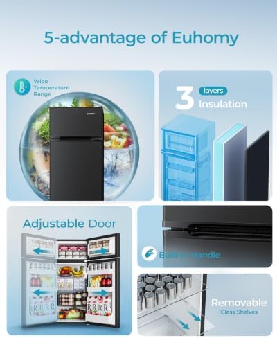 EUHOMY 4.5 Cu.Ft Mini Fridge with Freezer, 2 Door Mini Refrigerator, Black - Image 5