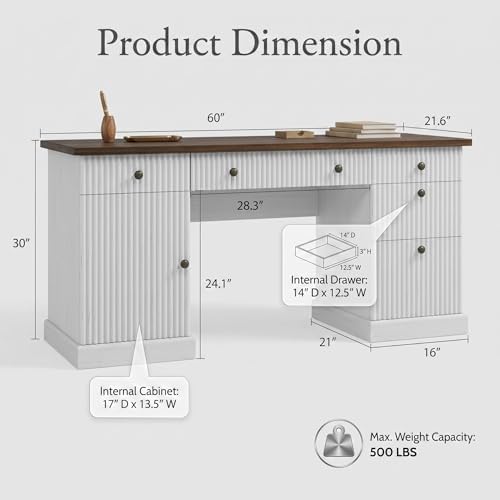 Garvee 60" Office Desk with Charging Station for Home Office, White - Image 2