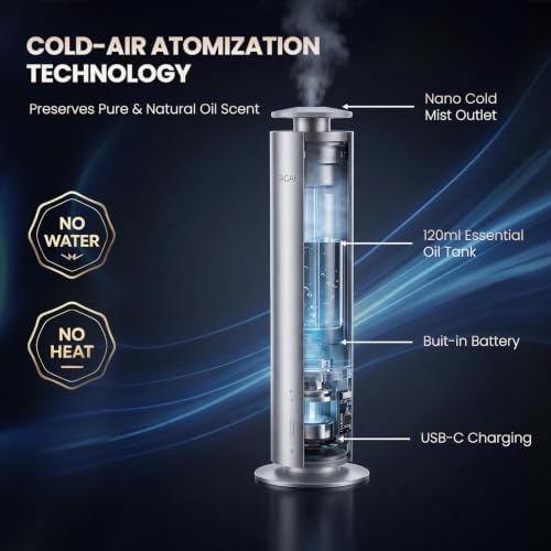 Waterless Essential Oil Diffuser for Large Room up to 1000 Sq Ft - Smart Hotel Scent Diffuser for Home with App, Remote & Timer, Whisper-Quiet Aluminum, Includes 2 x 120ml Oils - Image 4