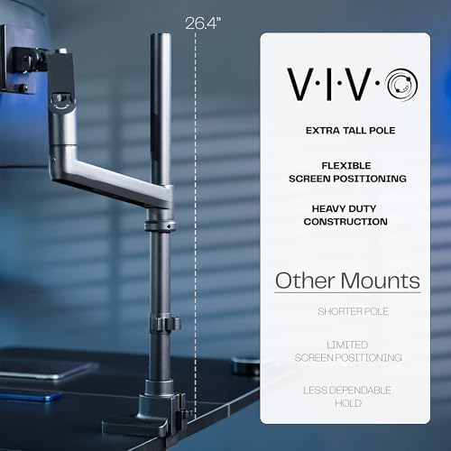 VIVO Pneumatic Arm Single Ultrawide Monitor Extra Tall Desk Mount for Up to 49 inch Screens, Heavy Duty Clamp, Holds Ultra Wides Up to 44 lbs, Black, STAND-V110K - Image 3