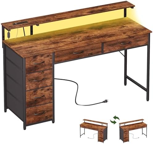 Somdot 47 Inch Gaming Desk with Power Outlet and LED Lights, Computer Desk by Somdot