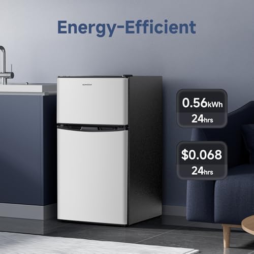 BANGSON 3.2 CU.FT Mini Fridge with Freezer for Bedroom Office Silver - Image 4