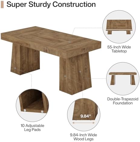 Tribesigns 55" Executive Desk, Wooden Office Desk with Double Pedestal, Modern Simple Computer Writing Table for Home Office, Light Brown - Image 5