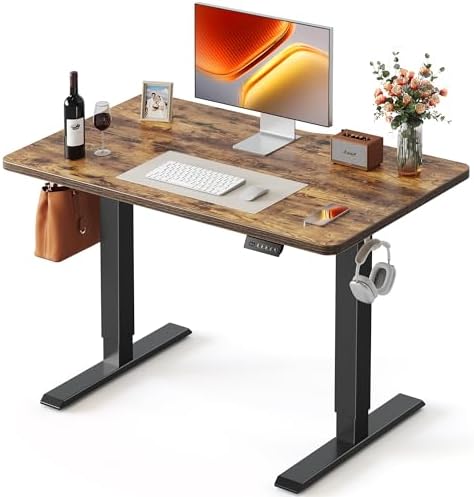 FEZIBO 40 x 24 Inchs Electric Standing Desk, Height Adjustable, Sit Stand Up, Computer Office Desk with Splice Board, Black Frame/Rustic Brown Top by FEZIBO