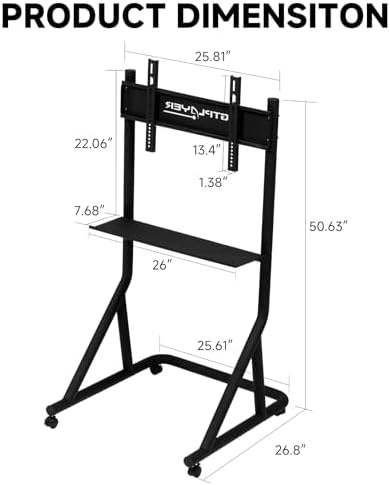 GTPLAYER Monitor Stand Mobile TV Stand with Adjustable Height for 32-65 Inch Display TV Mount Fit for Racing Wheel Stand, Racing Simulator Cockpit, Only Monitor Stand, TV Not Included, Black - Image 2