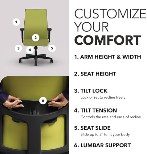 HON Ignition 2.0 Ergonomic Office Chair, Lumbar Support, Desk Chair, Pear - Image 3