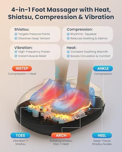 COMFIER 4-in-1 FSA Eligible HSA Shiatsu Foot Massager with Heat, Compression & Vibration, Smoth Warmth for 3 Levels, Toe Touch Control, Large Size Fits Up to 14, Gifts for Mom Dad, Home Office - Image 2