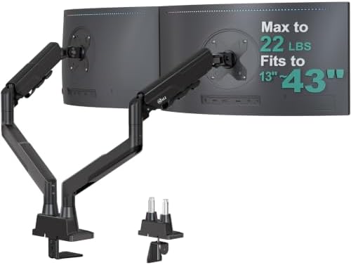 WALI Longer Dual Monitor Arm for 13-43 inch Curved Screens, 33 lbs per Arm by WALI