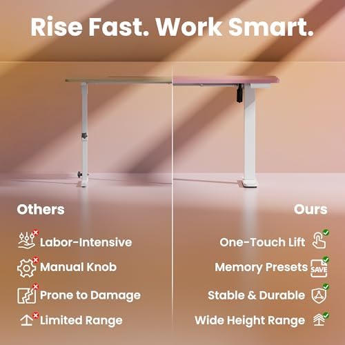 HUANUO 55x28 Inch Electric Standing Desk, Height Adjustable, Pink - Image 5
