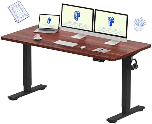 FLEXISPOT EN1 One-Piece Standing Desk, Electric Adjustable with 4 Memory Presets, 176 LBS Capacity, Stable & Quiet, Seamless Desktop for Home Office & Dual Monitors, 60"x24" Mahogany by Unknown