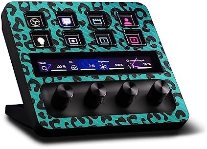 MightySkins Carbon Fiber Skin Compatible with Elgato Stream Deck + - Teal Leopard | Protective, Durable Textured Carbon Fiber Finish | Easy to Apply, Remove, and Change Styles | Made in The USA by MIGHTY+SKINS