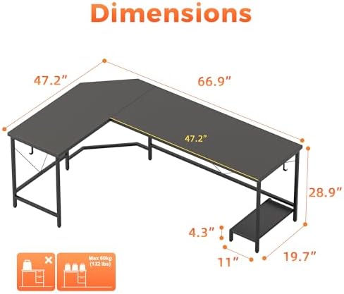 Mericonia 67 inch L Shaped Desk with CPU Stand, Large Corner Gaming Desk - Image 2
