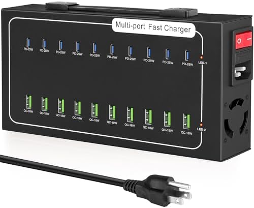 430W Fast USB Charging Station, Vantacent89 20 Port (10 PD+10 QC) USB C Charging Station for Multiple Devices, Charger Block with Intelligent Protection for iPhone, Android Cell Phone, iPad, Tablet by Vantacent89