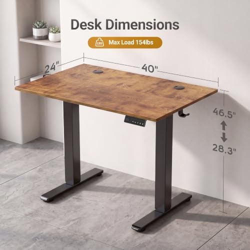 Claiks Electric Standing Desk, 40x24 Inch, Rustic Brown - Image 3