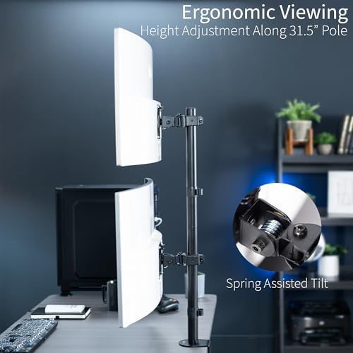 VIVO Dual Vertically Stacked Ultra-Wide Monitor Desk Mount, Extra Tall Heavy Duty Adjustable Stand for 2 Ultrawide Screens up to 45 inches, 25 lbs Per Screen Capacity, Black, STAND-V200R - Image 4