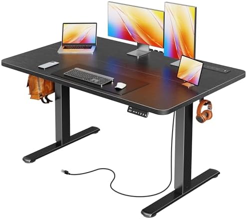 Huuger 47 X 24 Inch Electric Standing Desk with Power Outlets and USB-C Port, Height Adjustable Desk, Sit Stand Desk for Home Office, Computer & Gaming Desk with 3 Presets, Stable Steel Frame, Black by Huuger