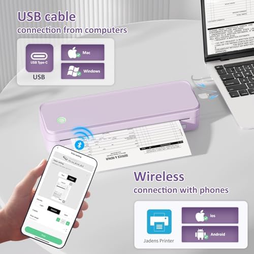 Gloryang Inkless Portable Printer for Travel, Wireless Thermal Printer Supports 8.5 x 11 Inch US Letter Size, Bluetooth Machine Includes Carry Case and 3 Rolls of Thermal Paper Kit, Purple - Image 2