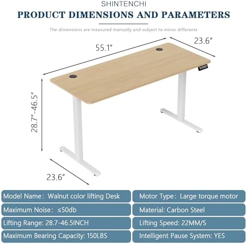 Shintenchi Standing Desk, 55x24 Inch Height Adjustable Electric Sit Stand up Desk, Ergonomic Rising Computer Table, Modern Lift Gaming Desk Workstation for Home Office, White - Image 2