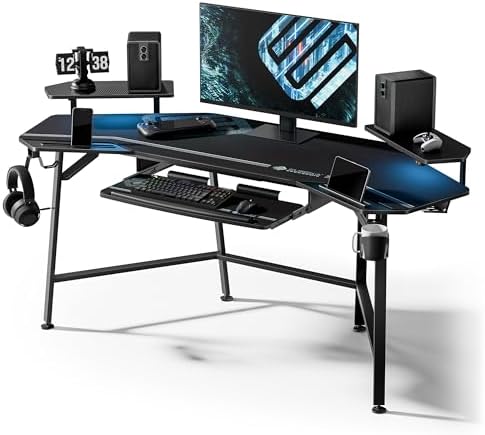 EUREKA ERGONOMIC Gaming Desk Wing Shaped Keyboard Tray 72 Inch Black by EUREKAERGONOMIC