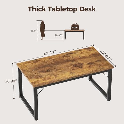 Mericonia 48 Inch Computer Desk, 1" Thick Small Office Table, Brown - Image 2